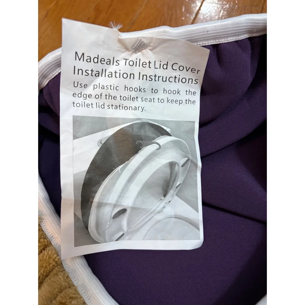 Toilet Lid‎ Cover Cozy Plush Beige Mdeals Elastic Hooks Bathroom Seat Protector
